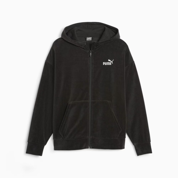 Velour Black Puma cropped Zip-Up with Matching Pants Set - Picture 1 of 4